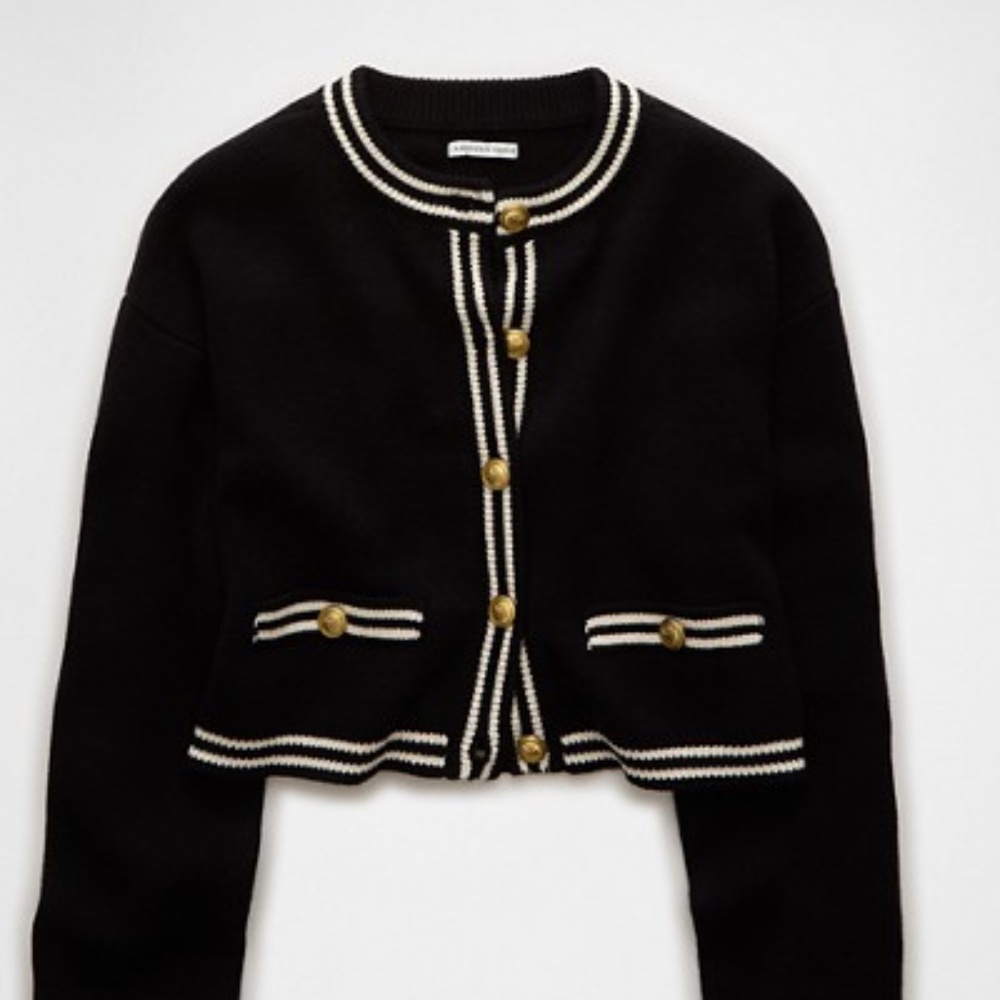 American Eagle Button Up Crew Neck Cardigan Gold Buttons